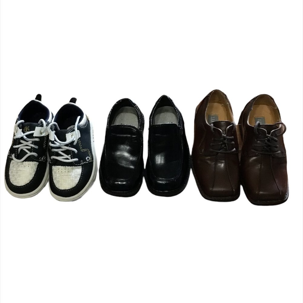 Bundle of Toddler boys Timberland tennis shoes, Brown and black loafers